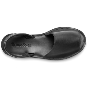 top horizontal view of the Avarca classic Spanish leather sandal sustainably made by Brave Soles in black color