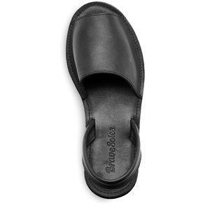 top vertical view of the Avarca classic Spanish leather sandal sustainably made by Brave Soles in black color