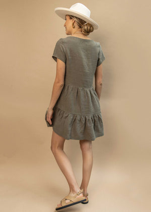 Backside of the Elwood Mini Dress in Palm. Handmade in Vancouver, BC.