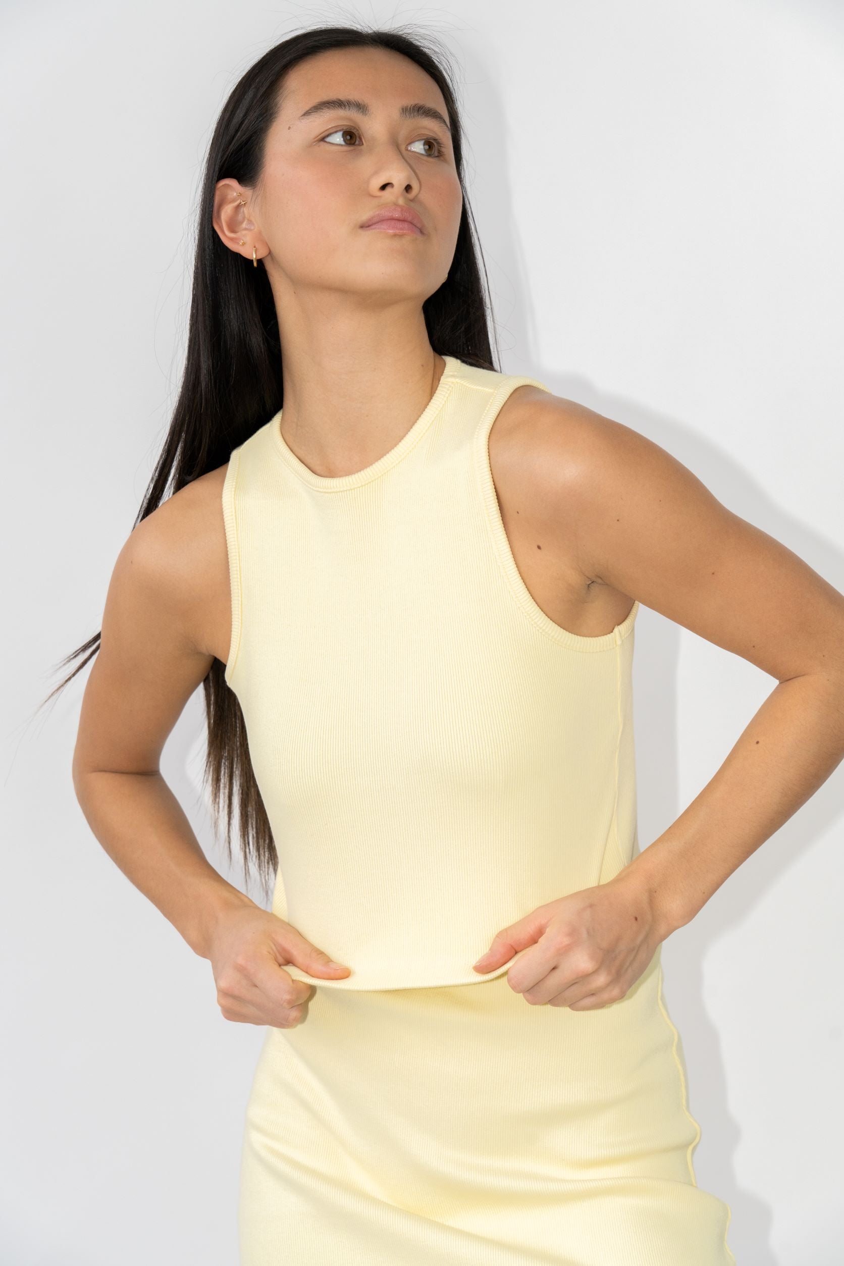 High Neck Ribbed Tank Butter