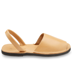 Lowe side view of the Avarca classic Spanish leather sandal sustainably made by Brave Soles in natural color