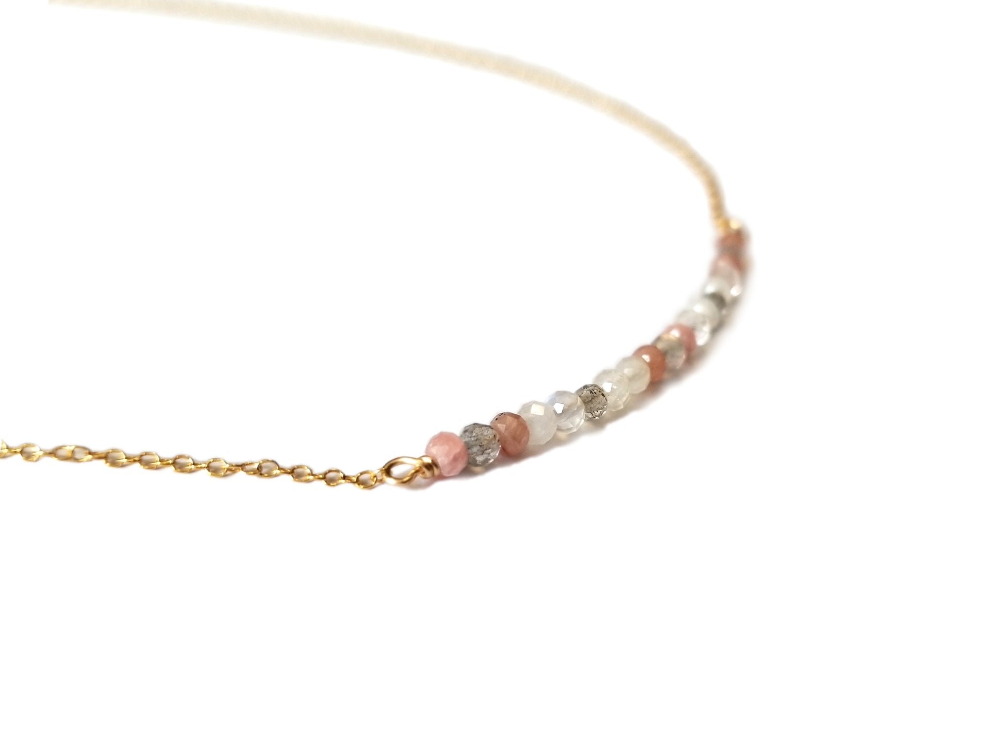  Pink and White Moonstone Goddess Gold Necklace