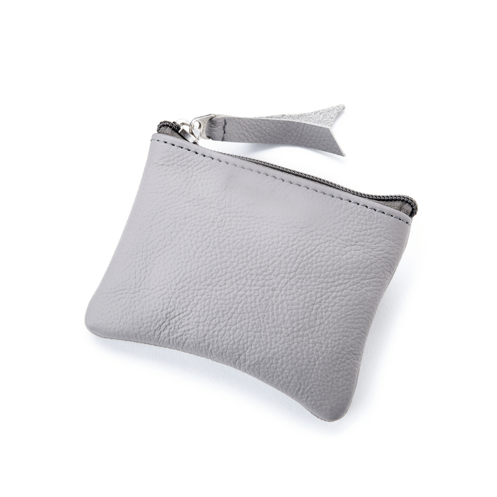 The Dinero UPcycled aircraft leather change purse from brave Soles in cloudy grey