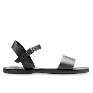 Side view of the Aventura Women's walking sandal sustainably made by Brave Soles in classic black color