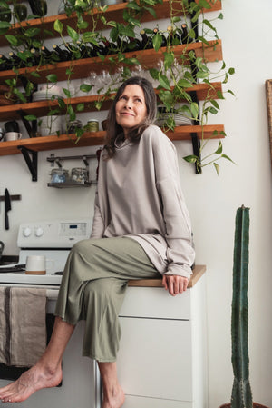 The Lakeview Pant - Sage by Cassandra Elizabeth is an ethically made, minimalist wardrobe essential, and is the epitome of quiet luxury.