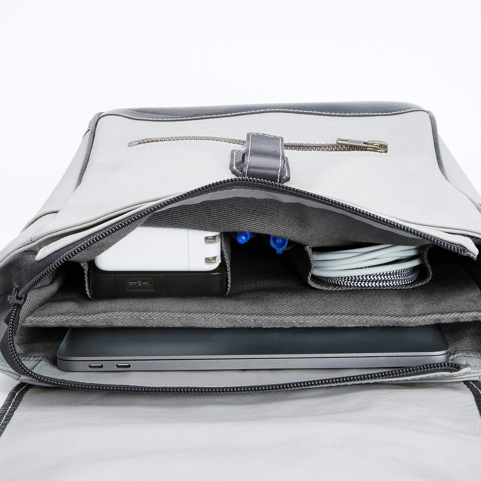 Upcycled leather messenger bag