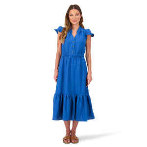 The Quinn Midi-Dress in Blue Deadstock Linen