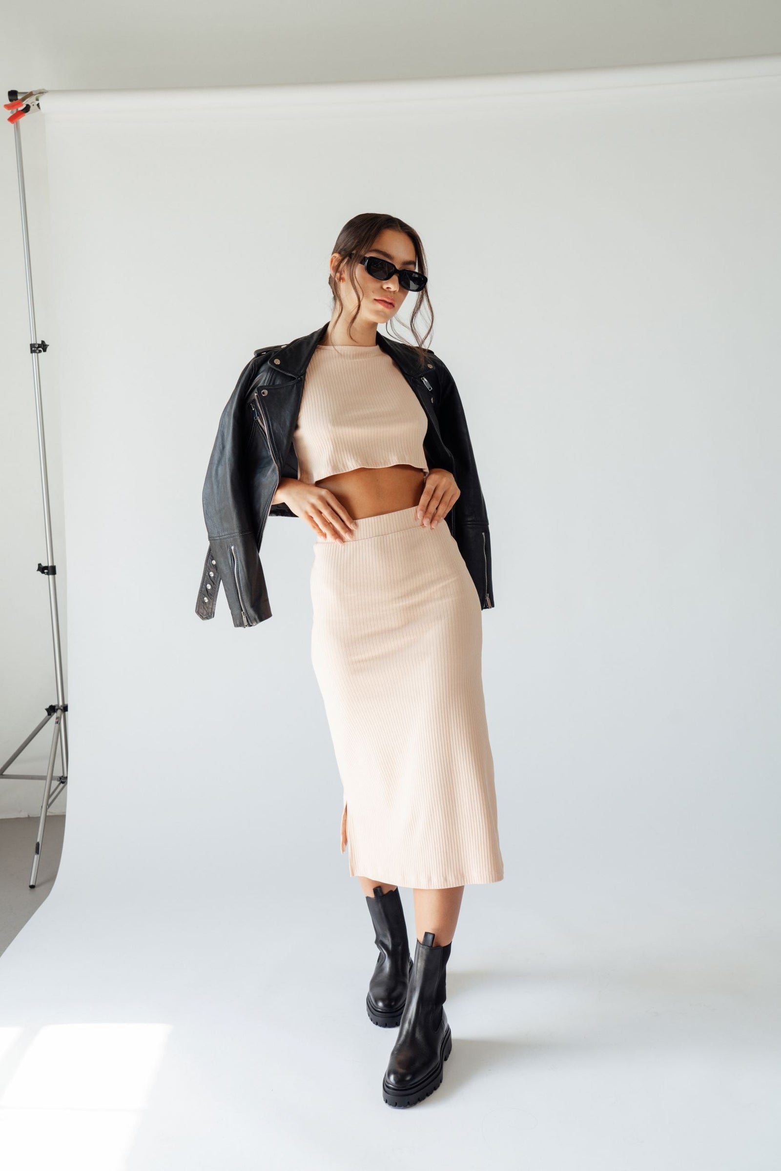 Flared Midi Skirt Almond